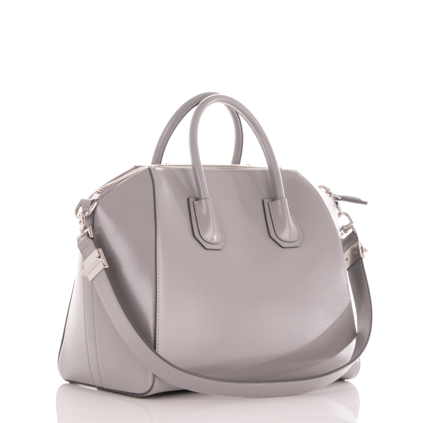 Shiny Lord Calfskin Medium Antigona Pearl Grey