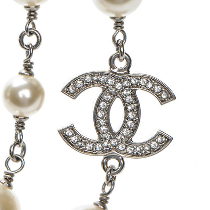 Chanel Crystal Pearl CC Long Necklace Silver 3 of 5