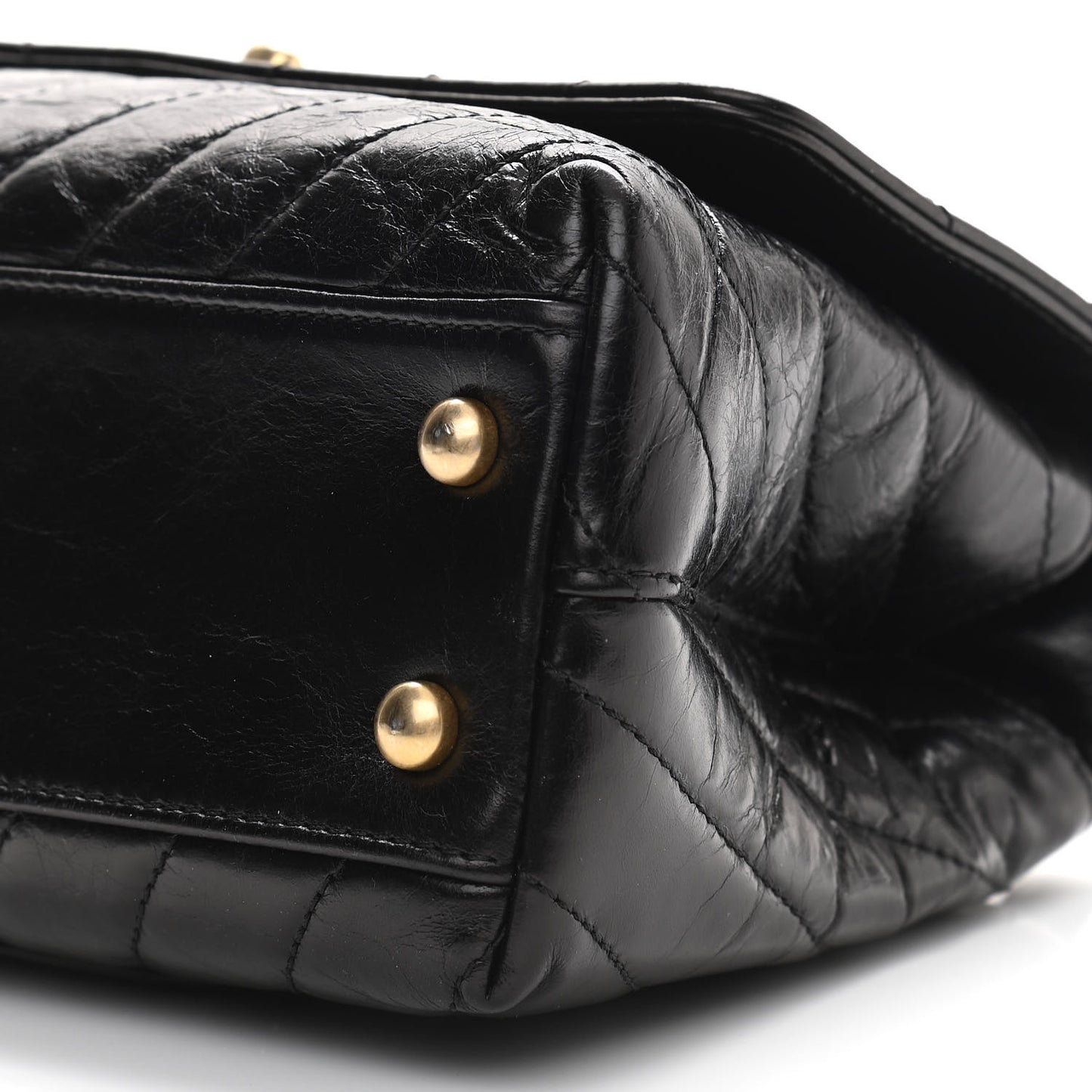 Aged Calfskin Chevron Quilted Mini Coco Handle Flap Black