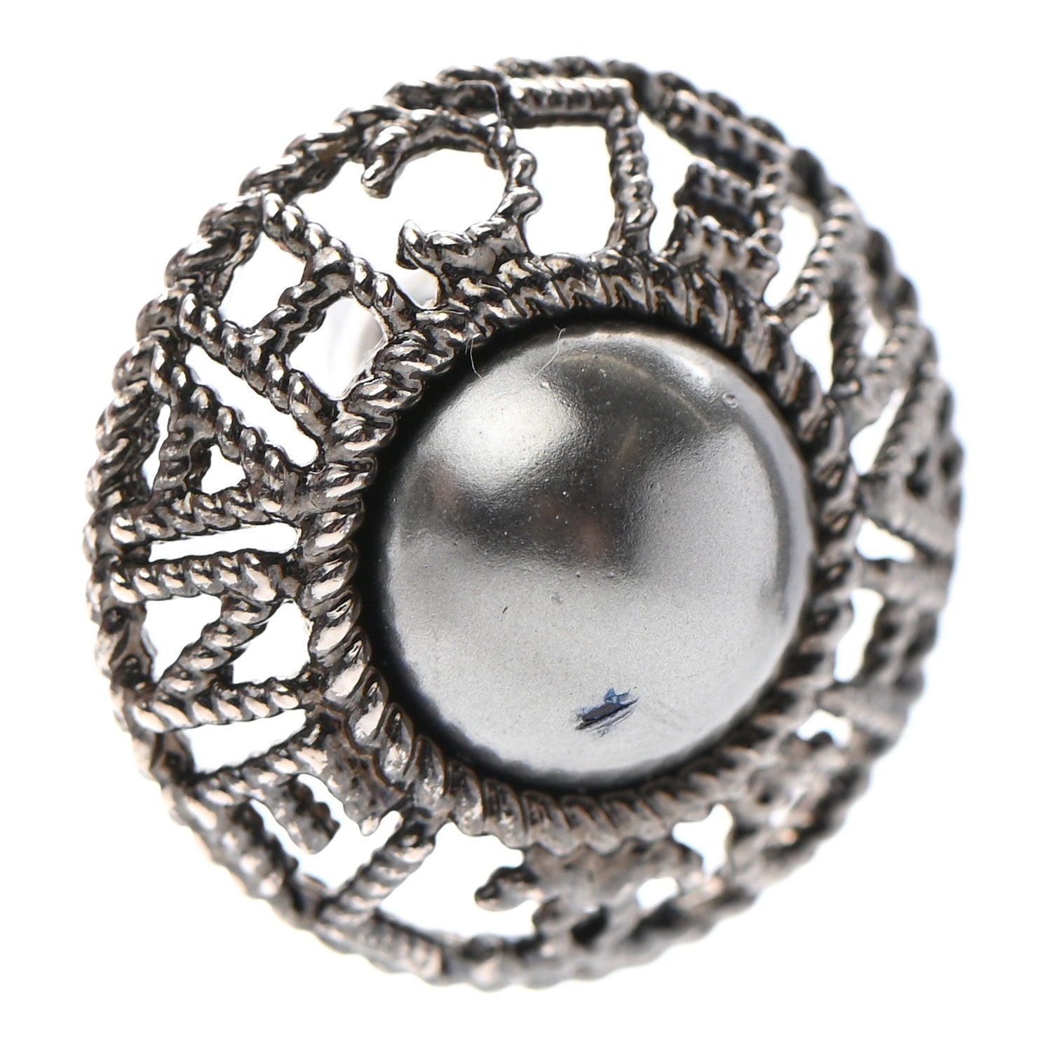 Chanel Pearl CC Round Earrings Ruthenium Dark Grey 5 of 5