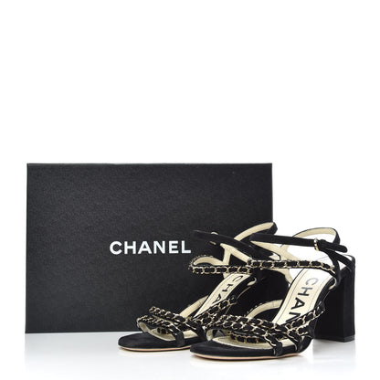 Chanel Suede Chain Sandals 38 Black 10 of 10