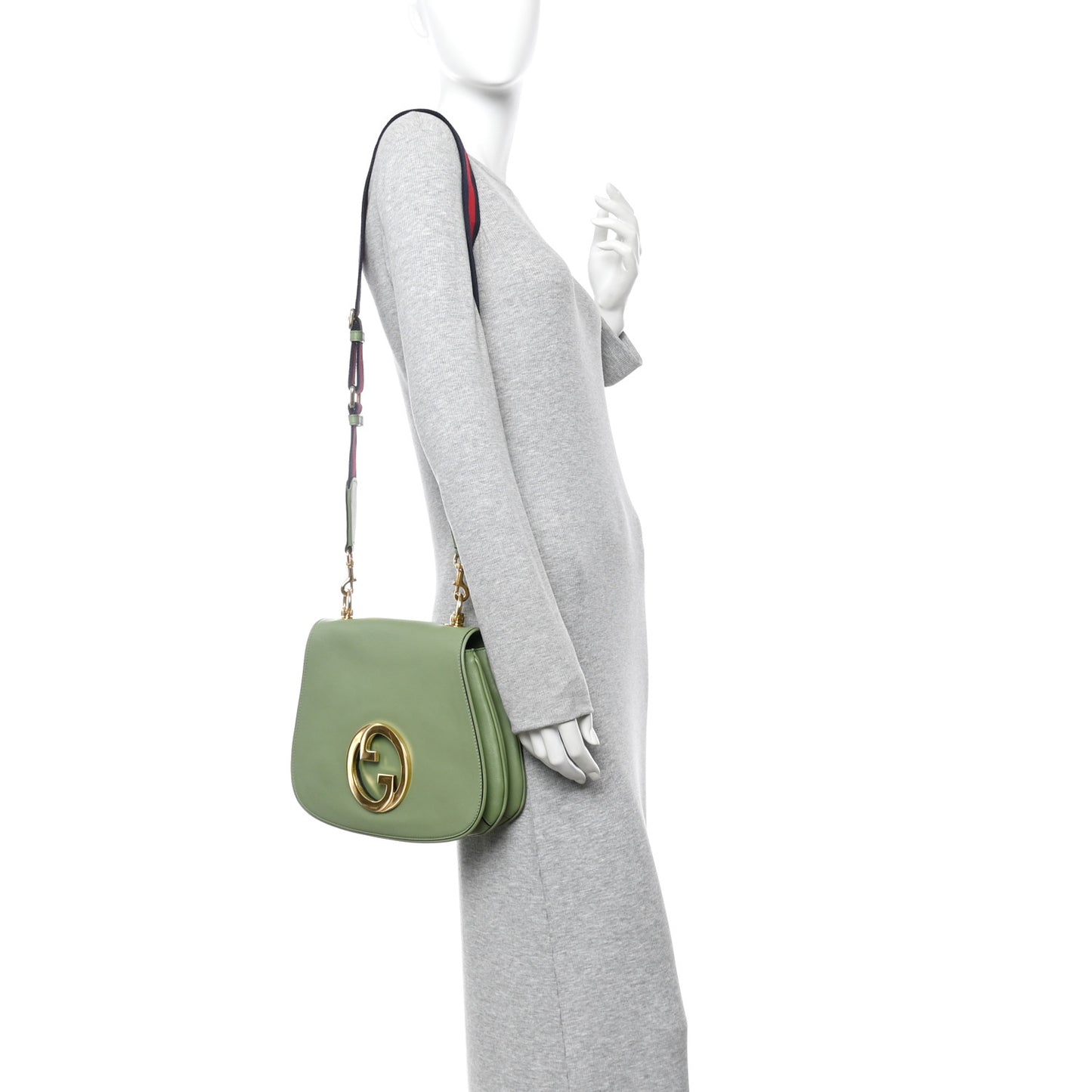 Roxy Calfskin Web Medium Blondie Top Handle Shoulder Flap Bag Salamander Green