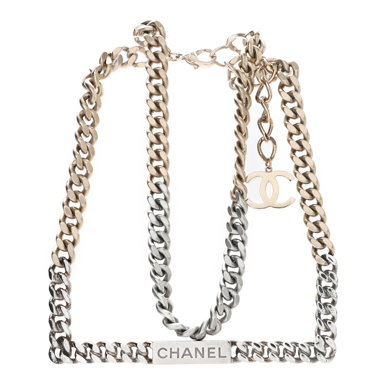 Chanel Oversized Chain Logo Short Necklace Gold Silver 3 of 4