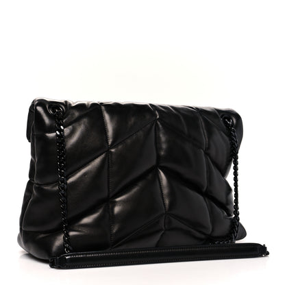 Saint Laurent Lambskin Quilted Medium Loulou Puffer Monogram Chain Satchel Black 3 of 9