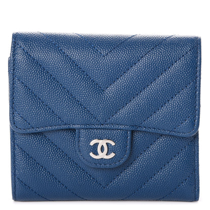 Chanel Caviar Chevron Quilted Compact Flap Wallet Navy 1 of 9