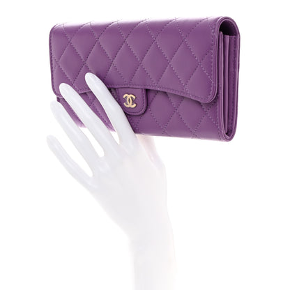 Chanel Lambskin Quilted Large Flap Wallet Purple 2 of 9