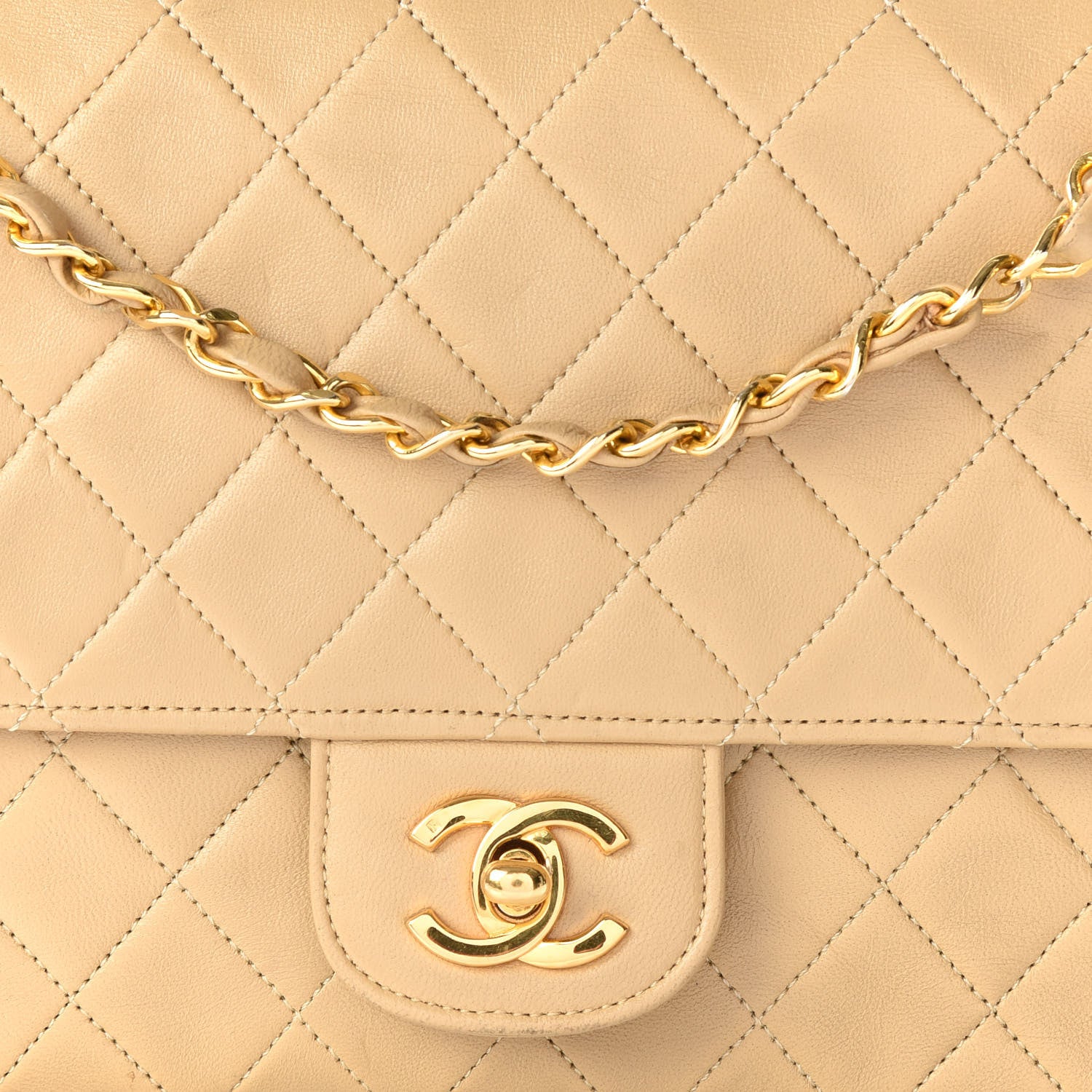 Chanel Lambskin Quilted Medium Double Flap Beige 11 of 12