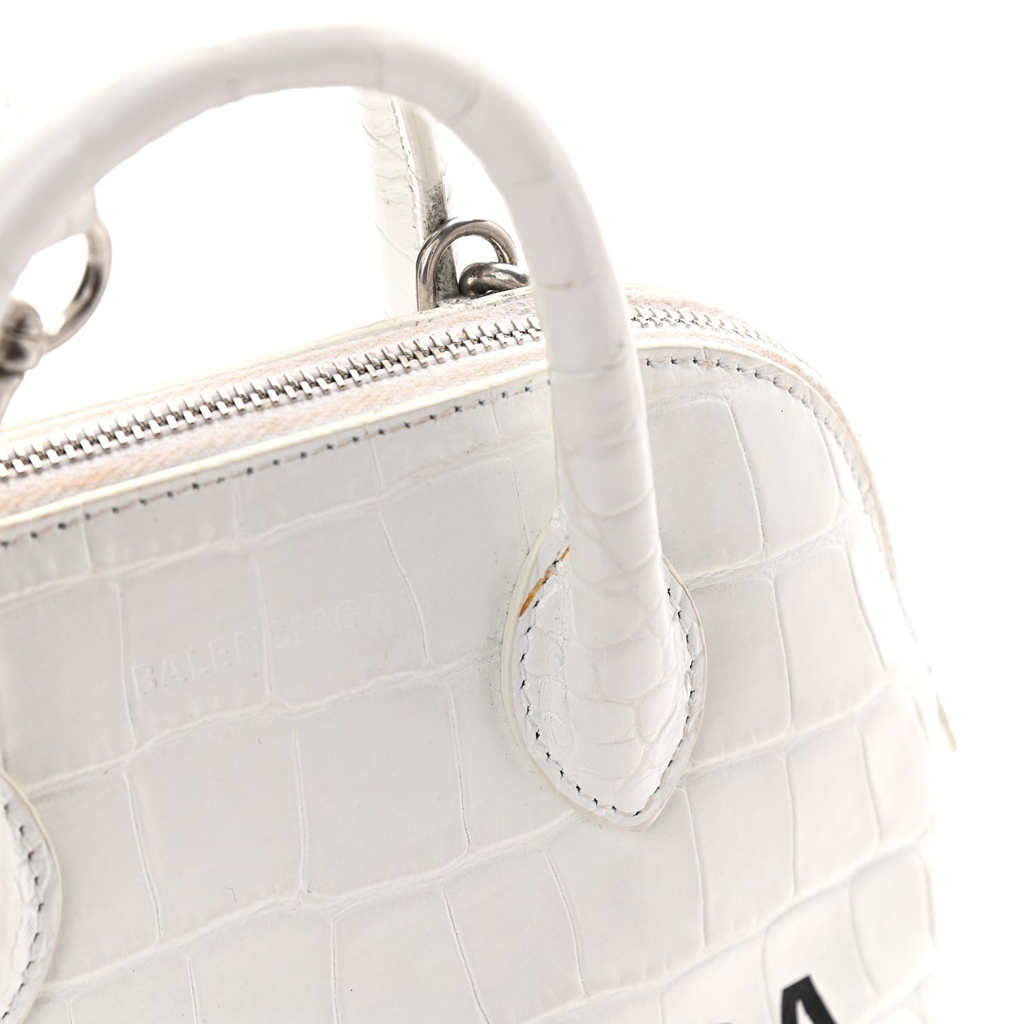 Calfskin Crocodile Embossed XXS Ville Top Handle Bag White Black