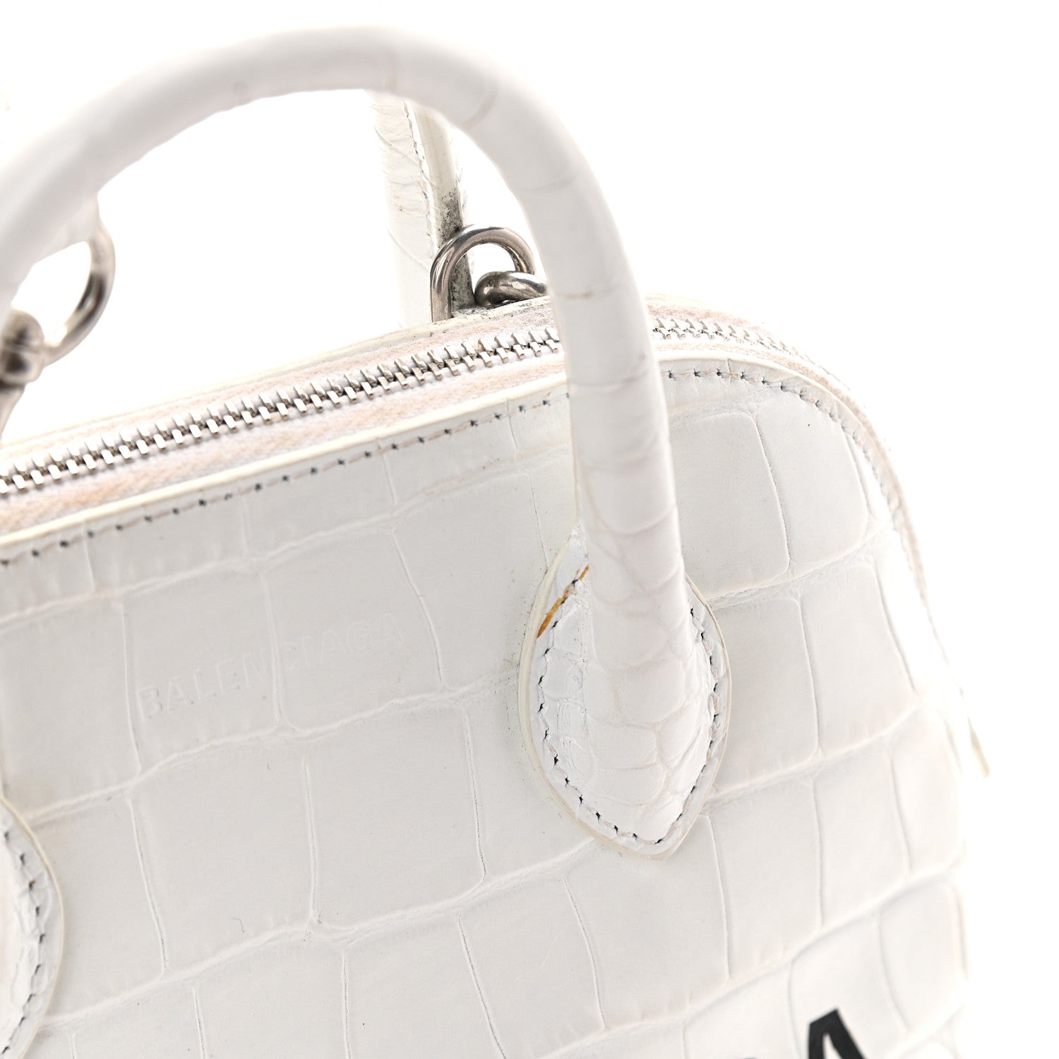 Balenciaga Calfskin Crocodile Embossed XXS Ville Top Handle Bag White Black 11 of 14