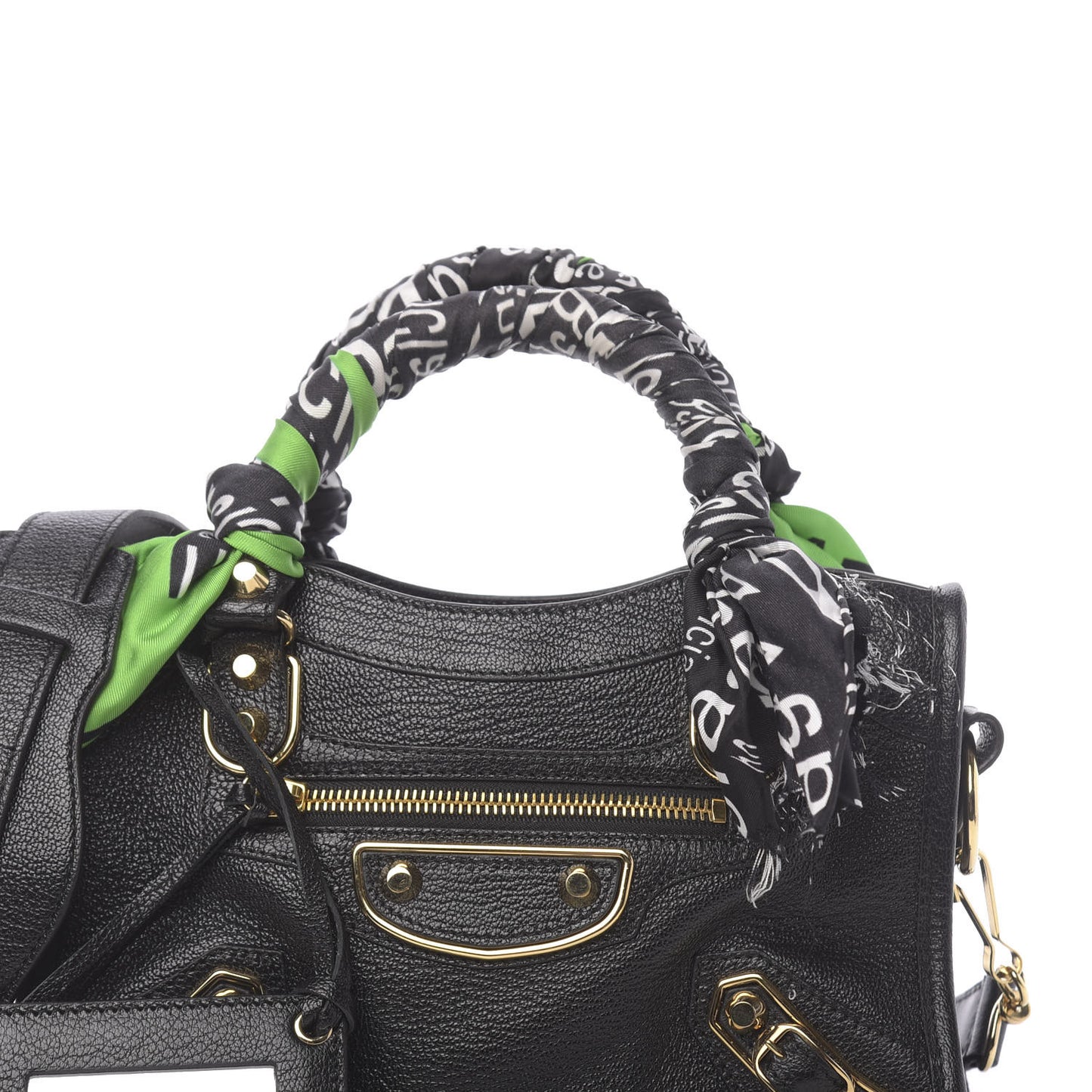 Chevre Gold Metallic Edge Hardware Mini Cityscarf Black