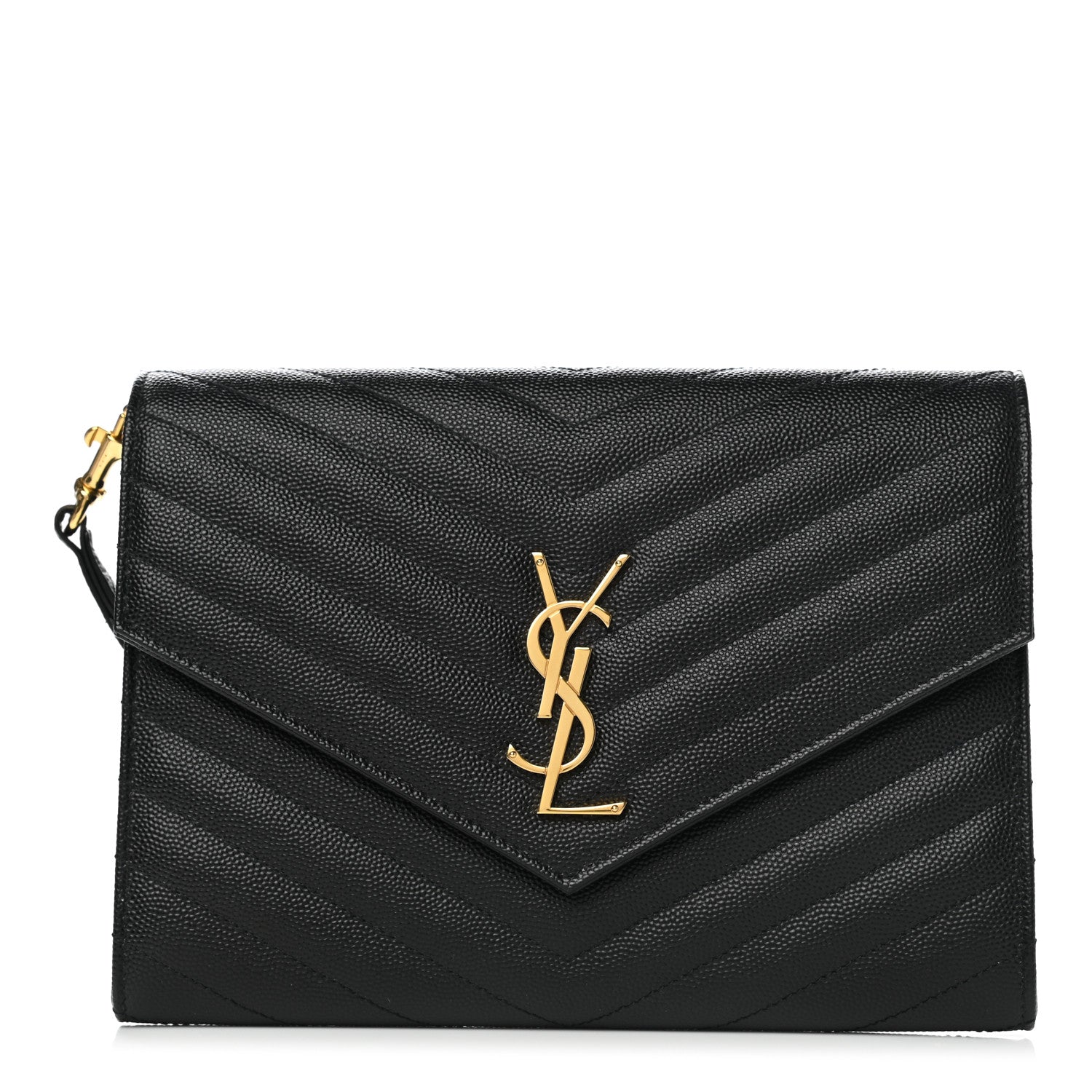 Saint Laurent Grain De Poudre Matelasse Chevron Monogram Envelope Clutch Black 1 of 7