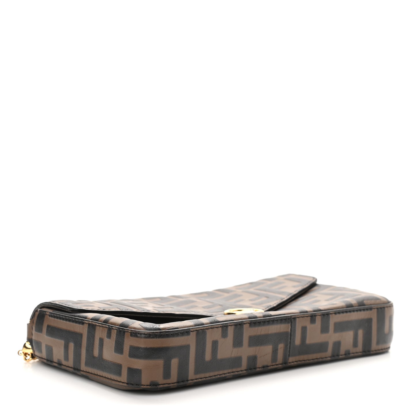 Vitello Soft F is Fendi Bi-Color FF 1974 Embossed Envelope Wallet on Chain Maya Black