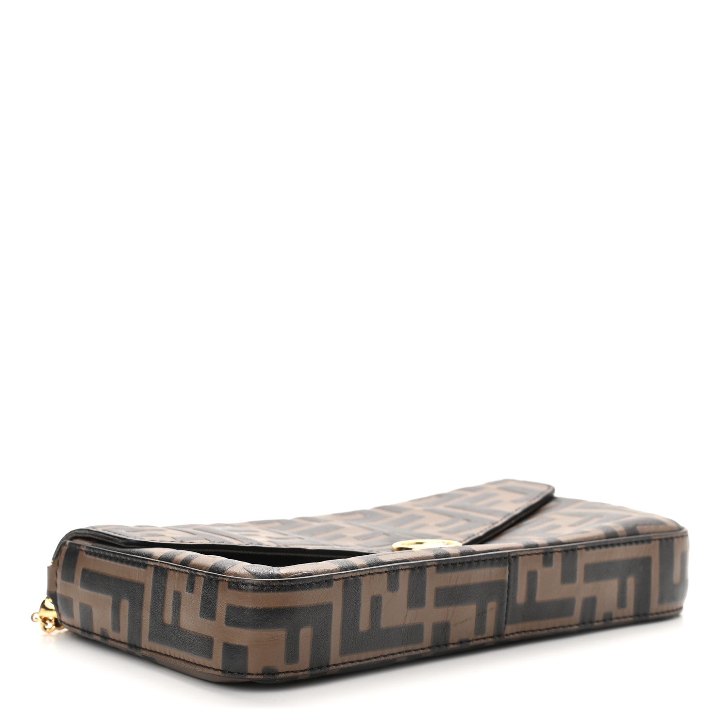 Fendi Vitello Soft F is Fendi Bi-Color FF 1974 Embossed Envelope Wallet on Chain Maya Black 4 of 11