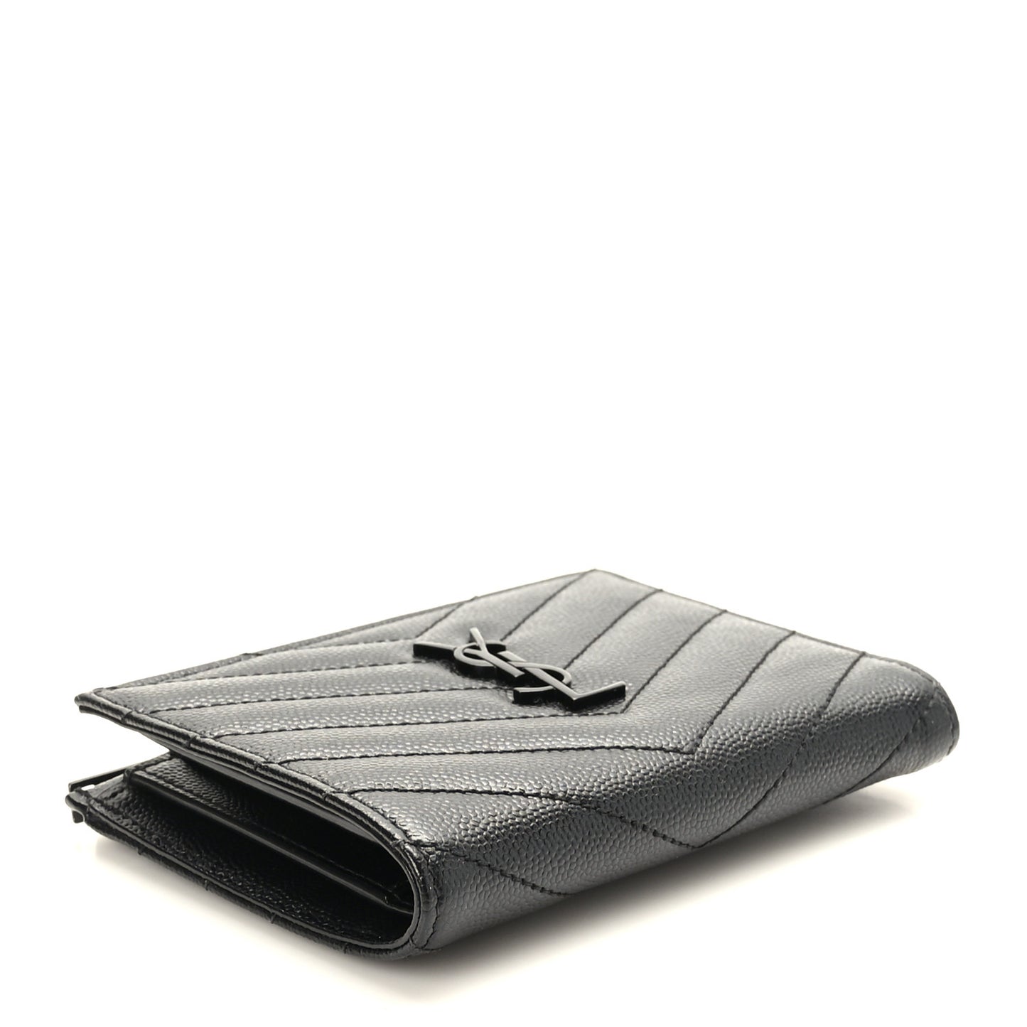 Grain De Poudre Matelasse Chevron Monogram Zipped Two-Part Wallet Black