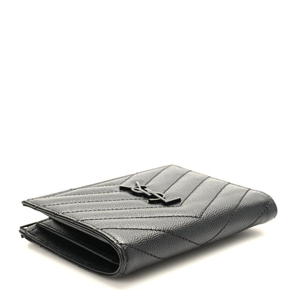 Saint Laurent Grain De Poudre Matelasse Chevron Monogram Zipped Two-Part Wallet Black 4 of 7