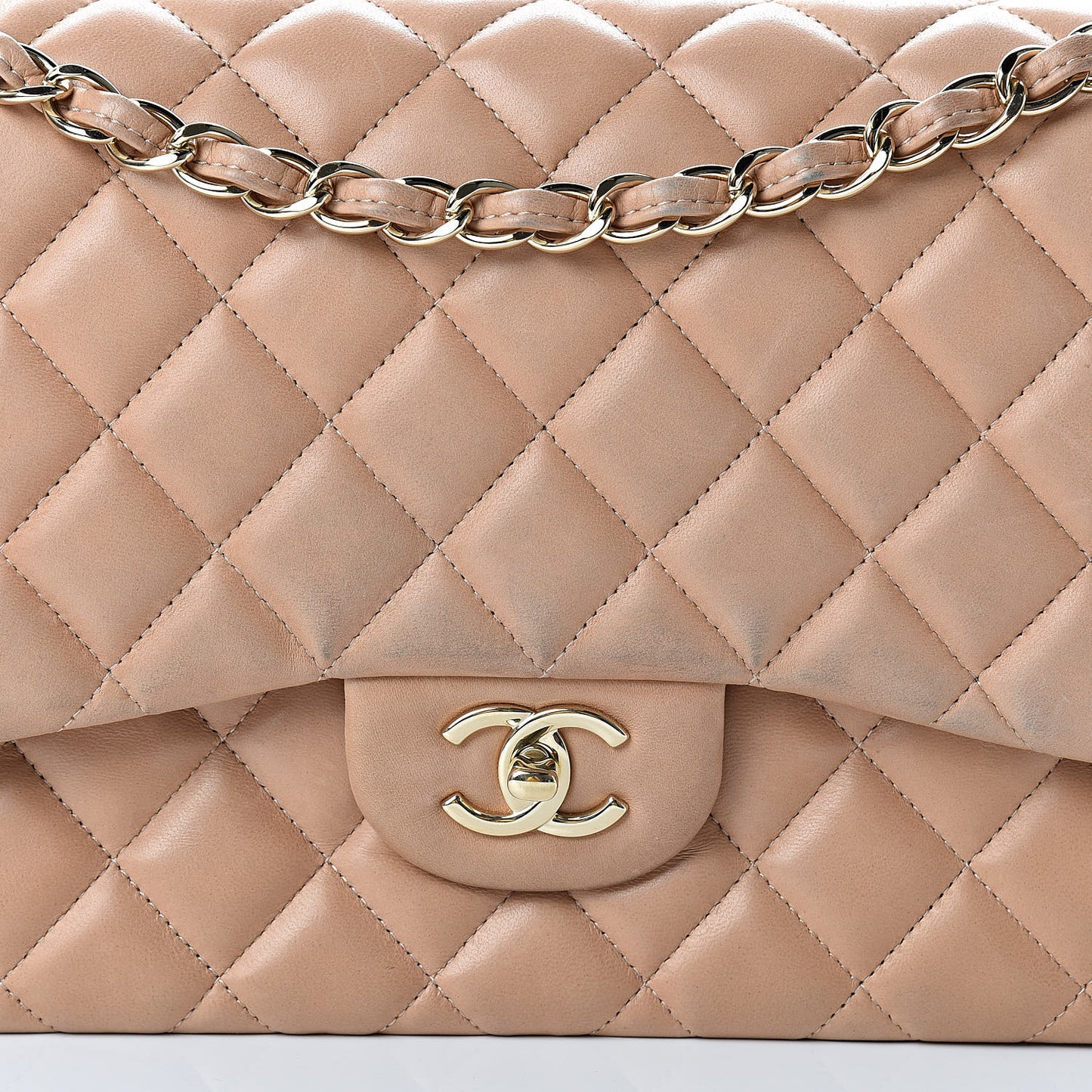 Lambskin Quilted Jumbo Double Flap Beige Clair