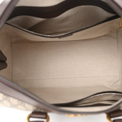 Gucci GG Supreme Monogram Textured Dollar Calfskin Web Medium Savoy Duffle Bag Beige Ebony New Acero 4 of 9