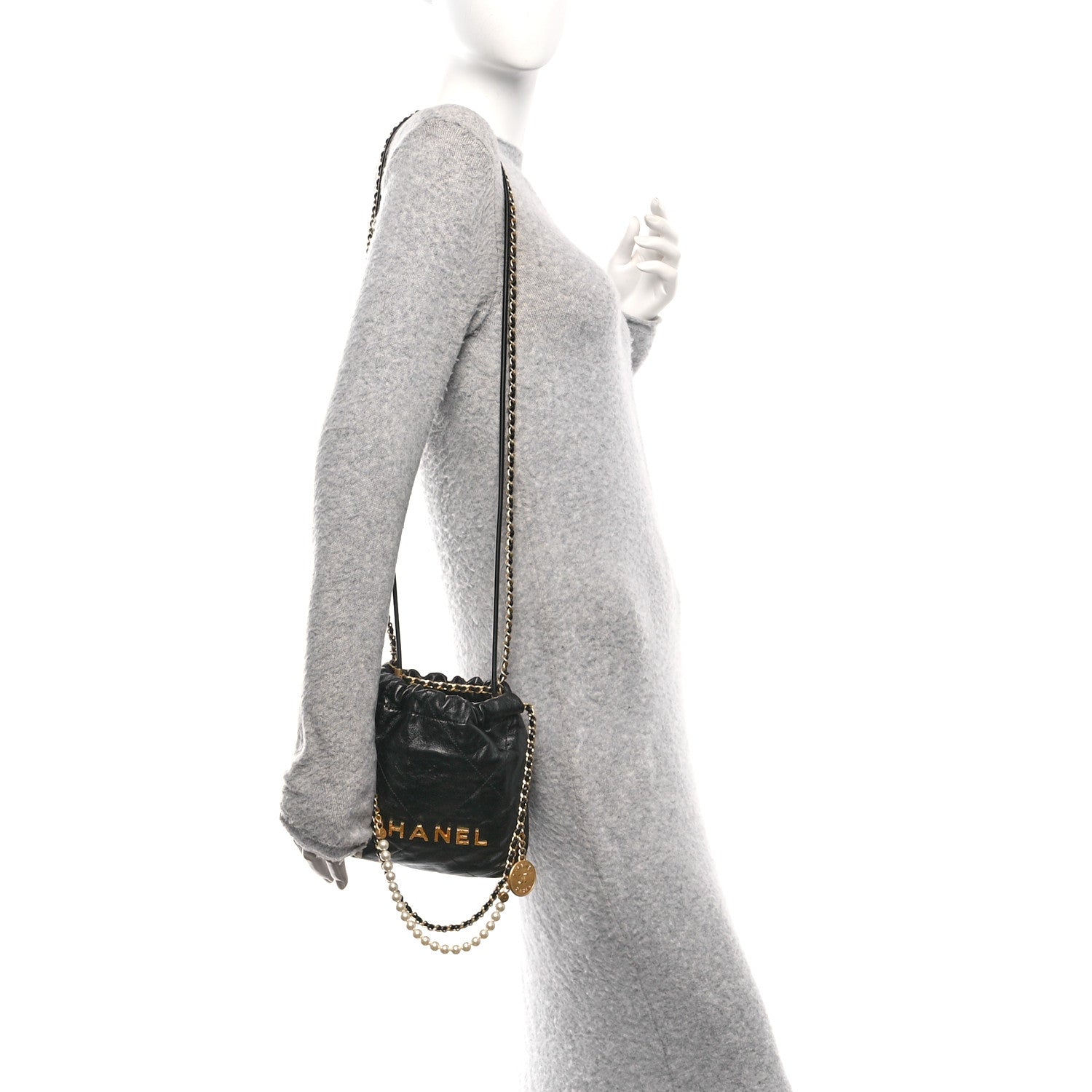 Chanel Shiny Crumpled Calfskin Quilted Pearl Mini Chanel 22 Black 2 of 10