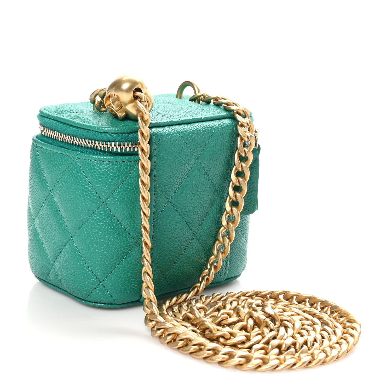 Chanel Caviar Quilted Sweetheart Mini Vanity Case Green 3 of 11
