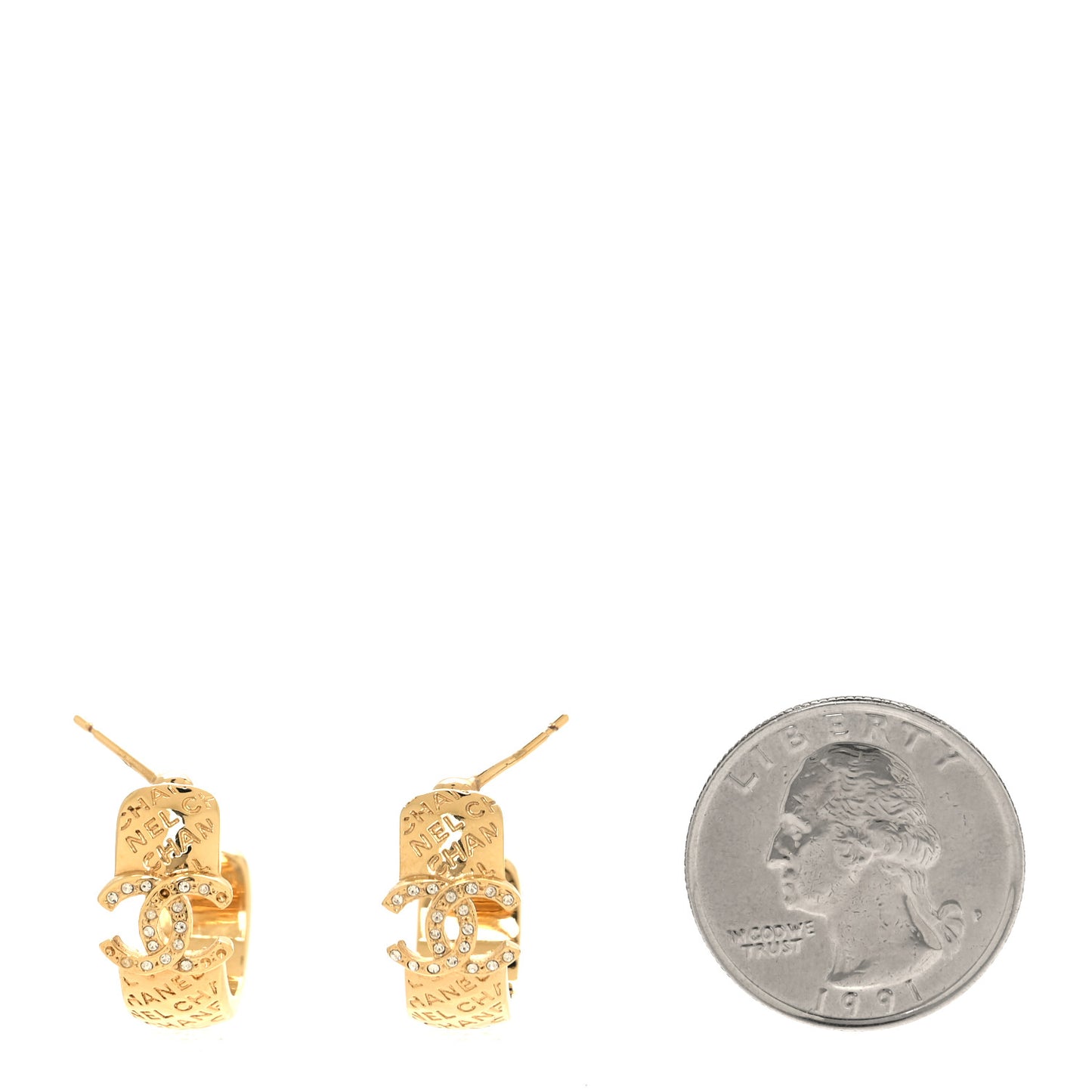 Metal Crystal CC Logo Hoop Earrings Gold
