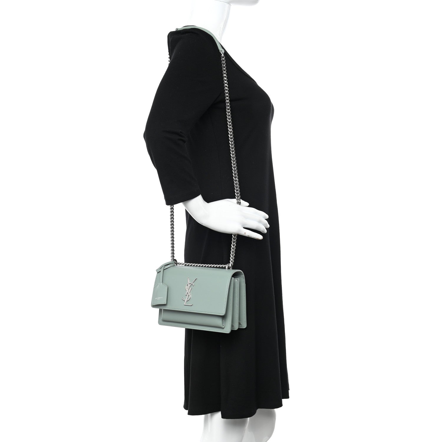 Saint Laurent Calfskin Small Monogram Sunset Vert Opaline 2 of 9