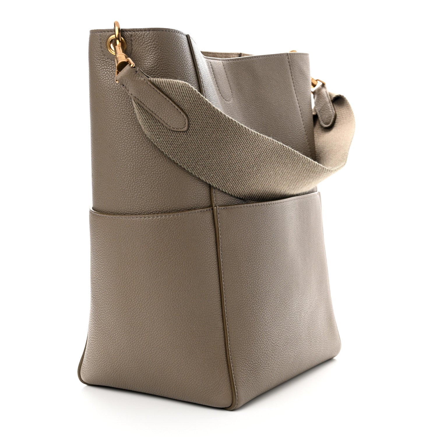Celine Soft Grained Calfskin Sangle Bucket Bag Taupe 3 of 17