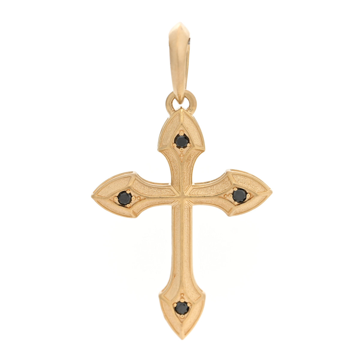 18K Yellow Gold Black Diamond 29.2mm Amulets Gothic Cross Pendant