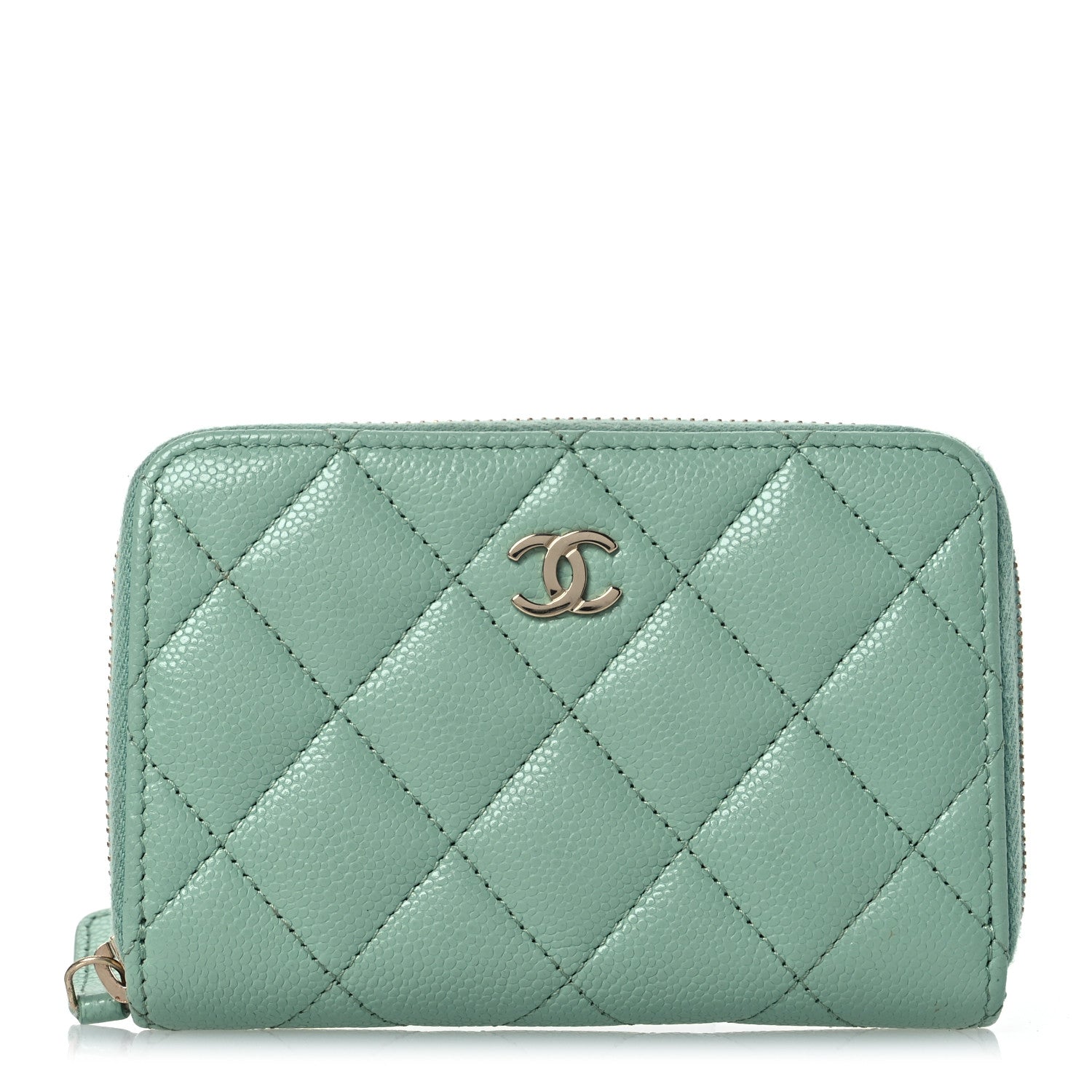 Chanel Caviar Quilted Zip Around Coin Purse Wallet Dark Green 1 of 10