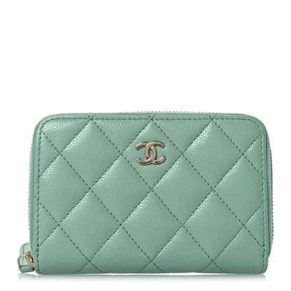 Chanel Caviar Quilted Zip Around Coin Purse Wallet Dark Green 1 of 10