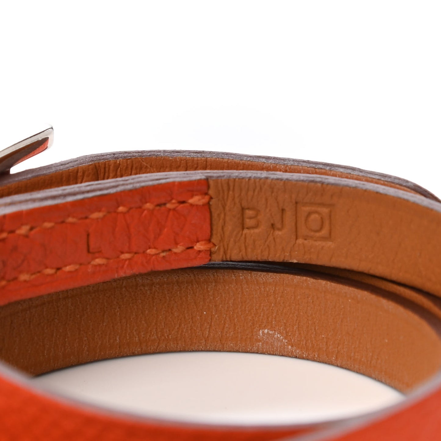 Epsom Hapi 3 MM Triple Tour Wrap Bracelet L Orange Poppy
