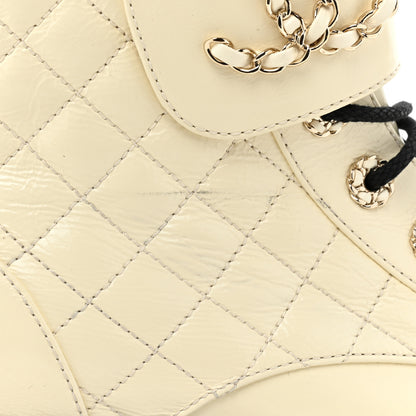 Chanel Shiny Goatskin Calfskin Quilted Lace Up Combat Boots 39 Ivory Black 9 of 9