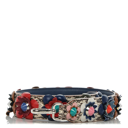 Fendi Elaphe Nappa Vitello Dolce Flowerland Studded Strap You Natural Multicolor Blue 1 of 5