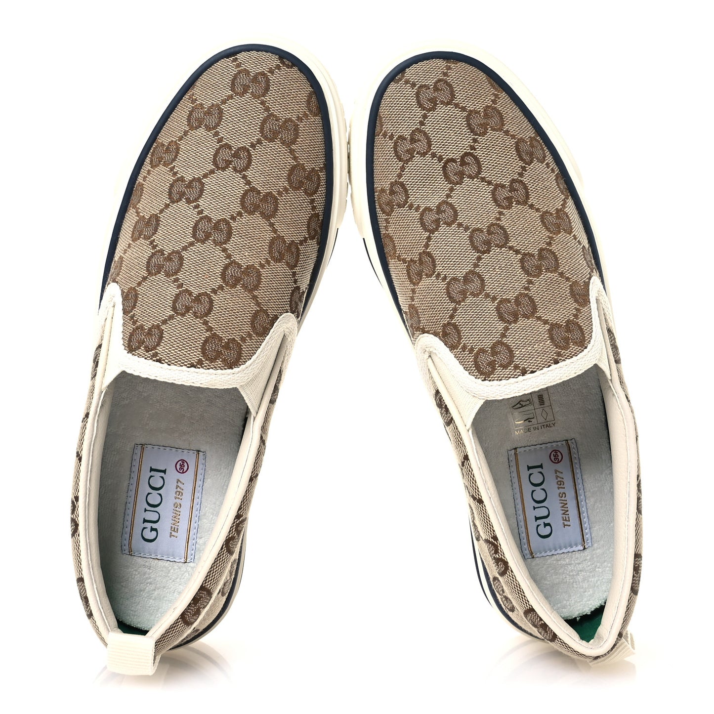 GG Monogram Womens 1977 Tennis Slip On 30mm Sneakers 35.5 Beige Ebony Mystic White