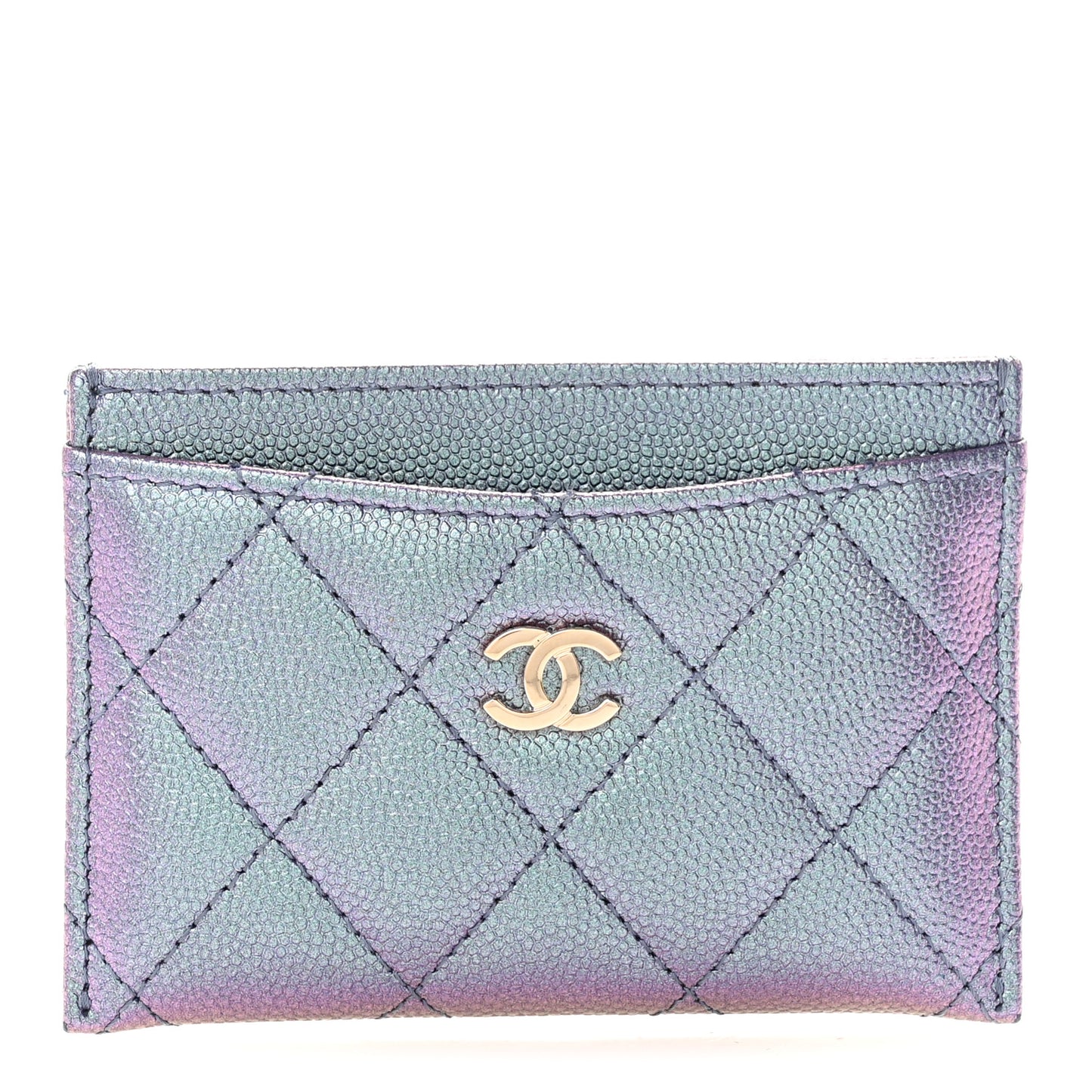 Iridescent Caviar Quilted Card Holder Dark Blue