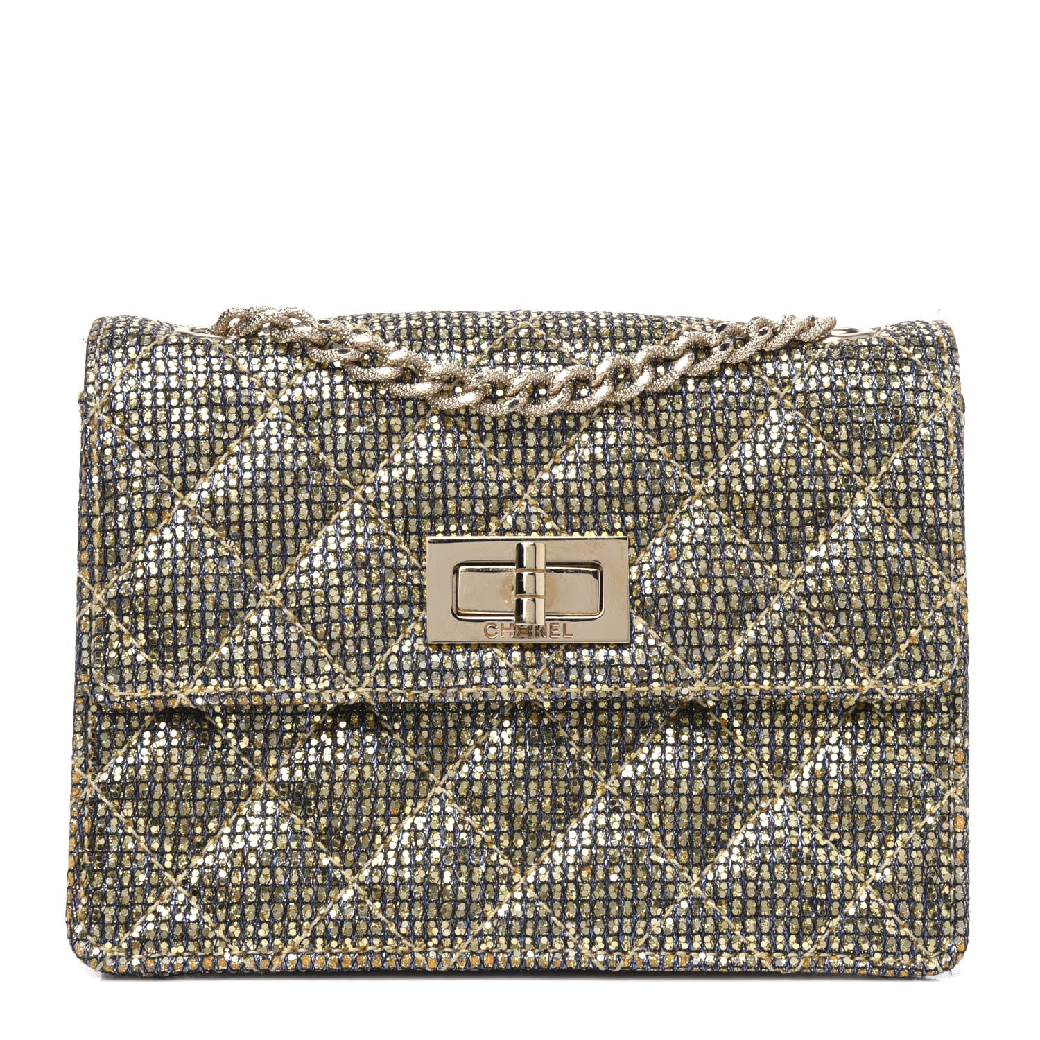 Chanel Crystal Quilted Mademoiselle Reissue 2.55 Evening Flap Gold 1 of 4