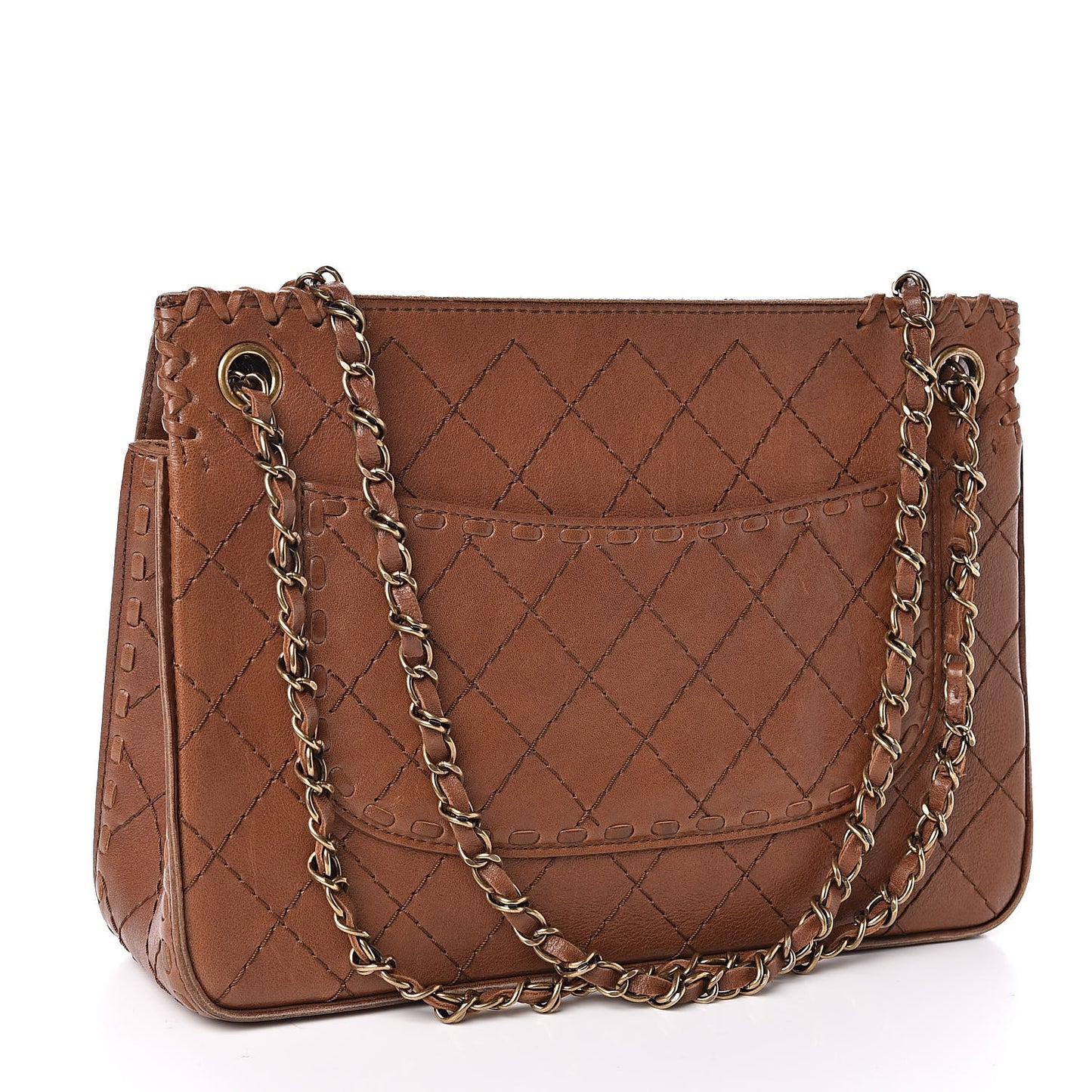 Calfskin Stitched Large Vintage Flap Brown