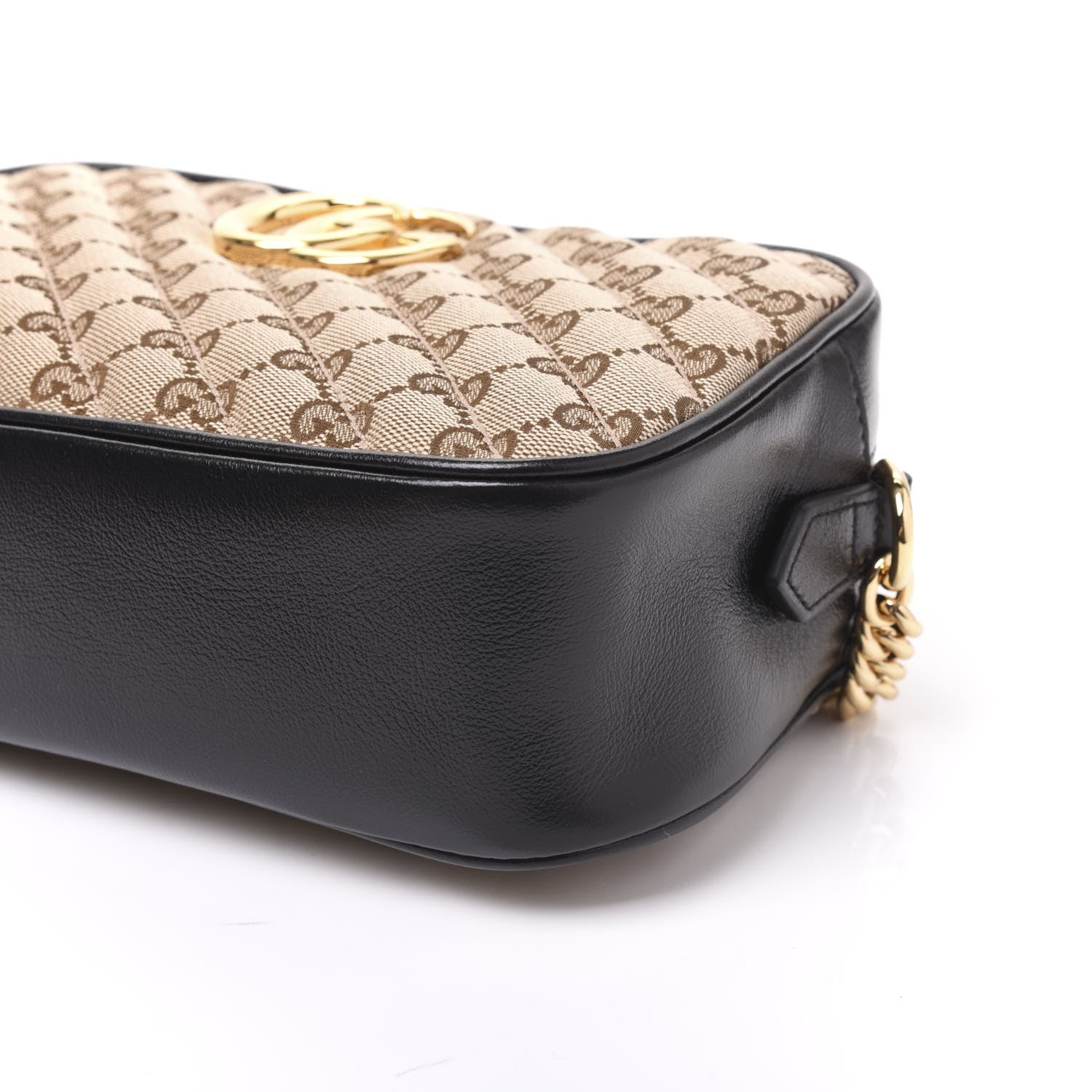 Gucci Monogram Matelasse Diagonal Small GG Marmont Chain Shoulder Bag Beige Black 6 of 10