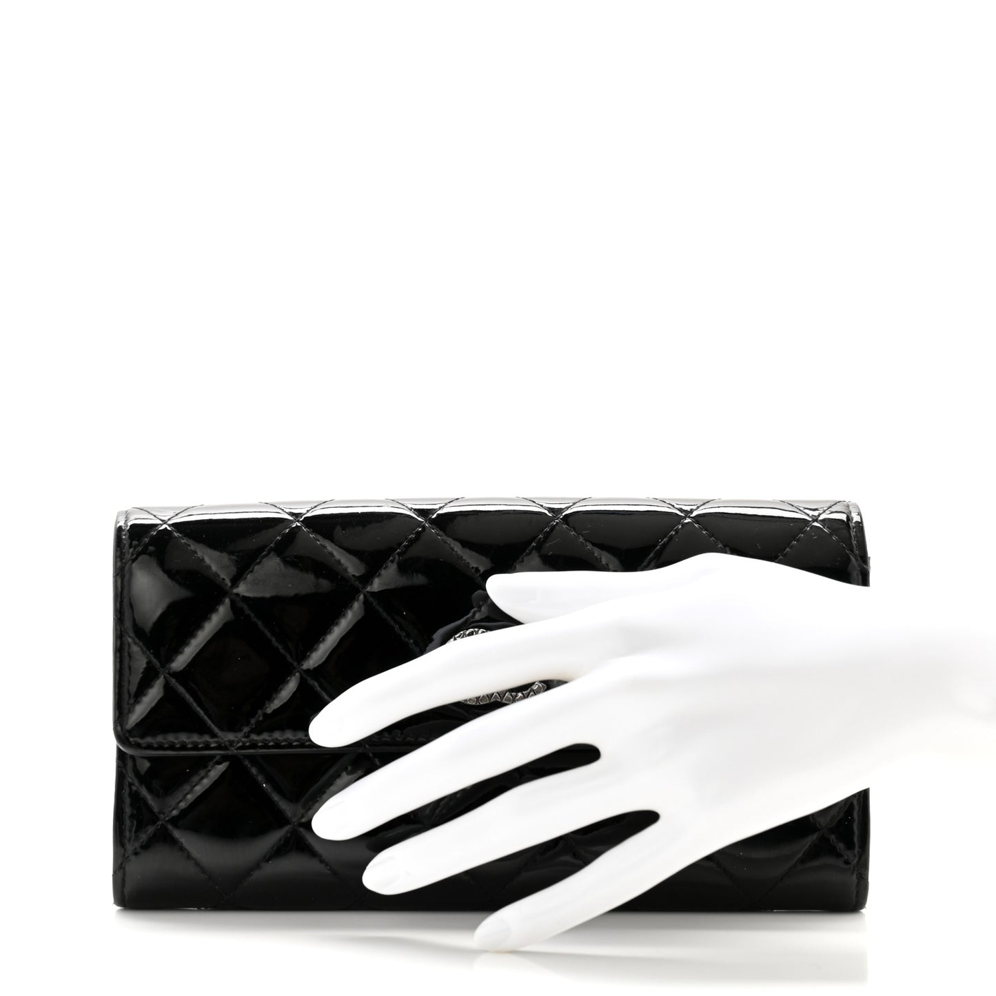 Patent Quilted Large Brilliant Flap Wallet Black