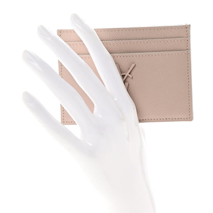 Saint Laurent Grain De Poudre Monogram Credit Card Case Rose 2 of 8