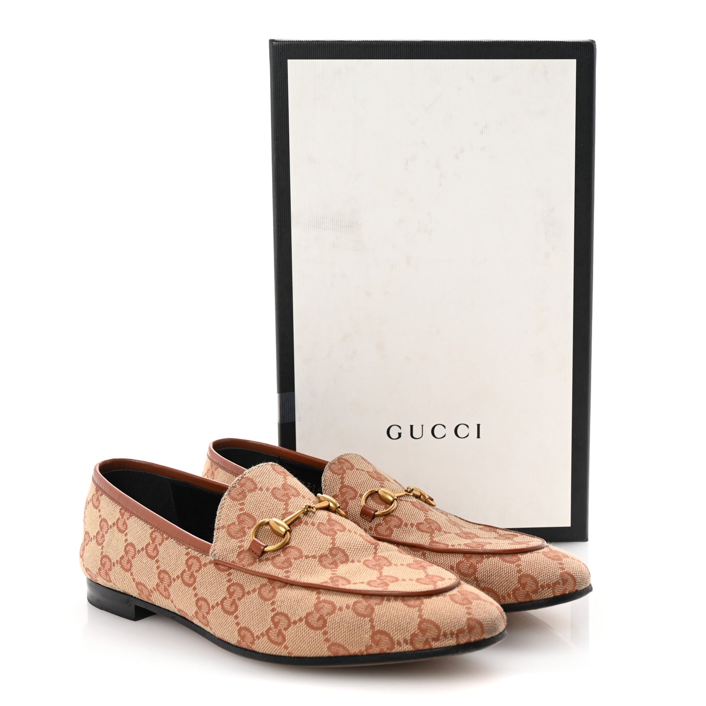 Canvas GG Monogram Horsebit Womens Jordaan Loafers 39.5 Beige Ruggine Rust