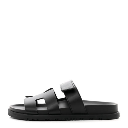 Hermes Calfskin Womens Chypre Sandals 37 Black 1 of 9