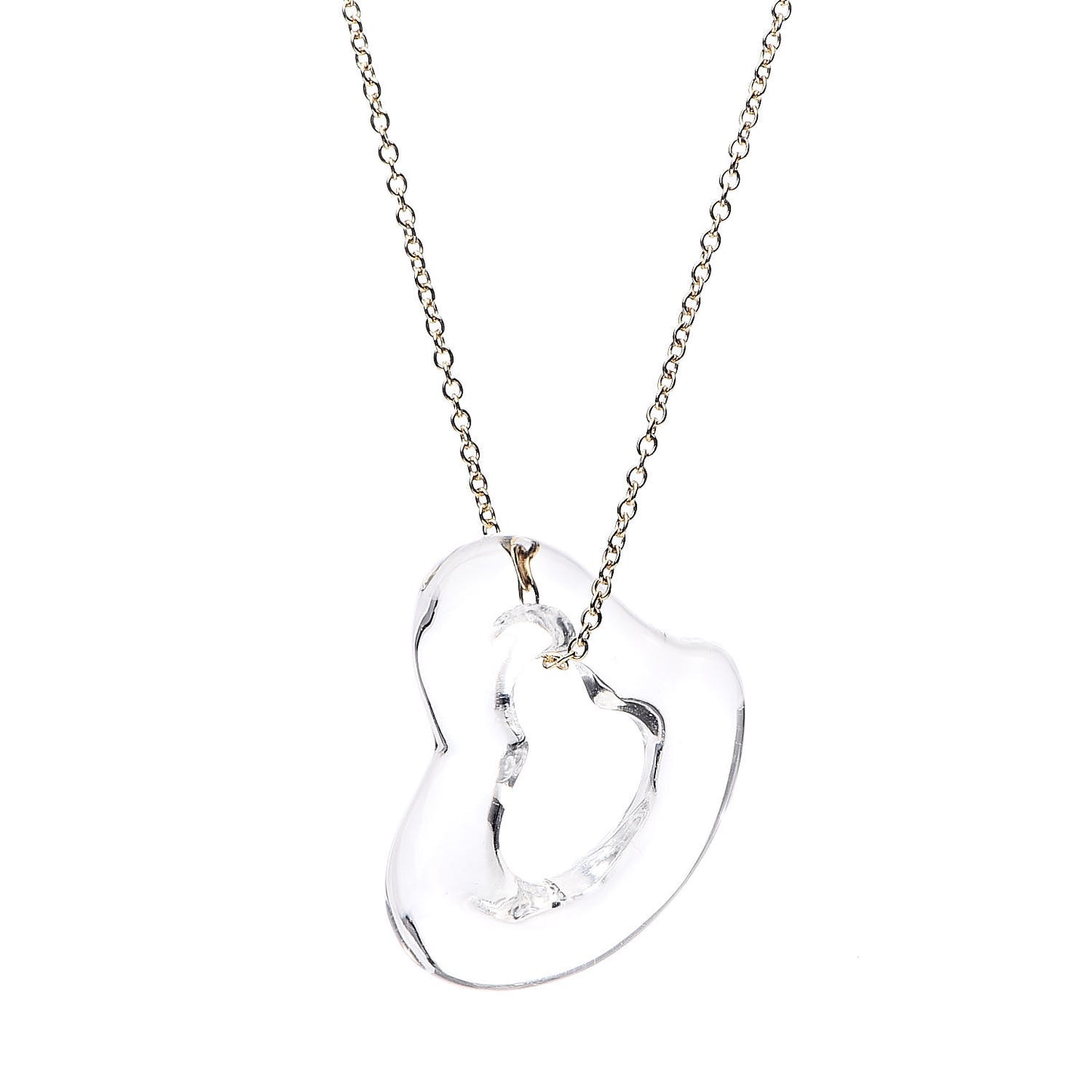 18K Yellow Gold Rock Crystal Quartz Elsa Peretti Open Heart Necklace