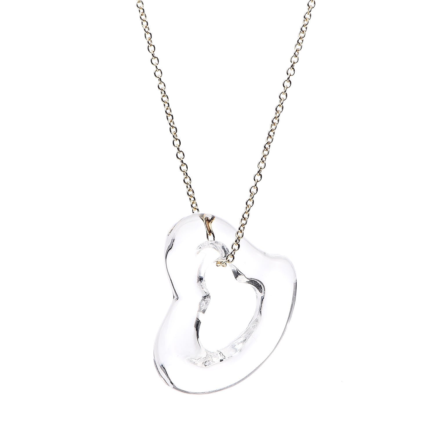 Tiffany 18K Yellow Gold Rock Crystal Quartz Elsa Peretti Open Heart Necklace 4 of 7