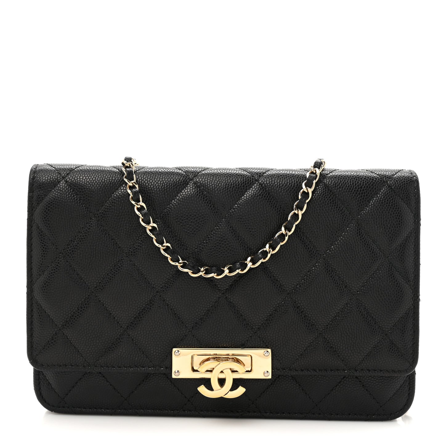 Caviar Quilted Golden Class Wallet On Chain WOC Black
