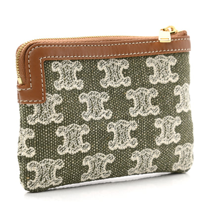 Celine Triomphe Canvas Calfskin Coin and Card Pouch Khaki 3 of 7