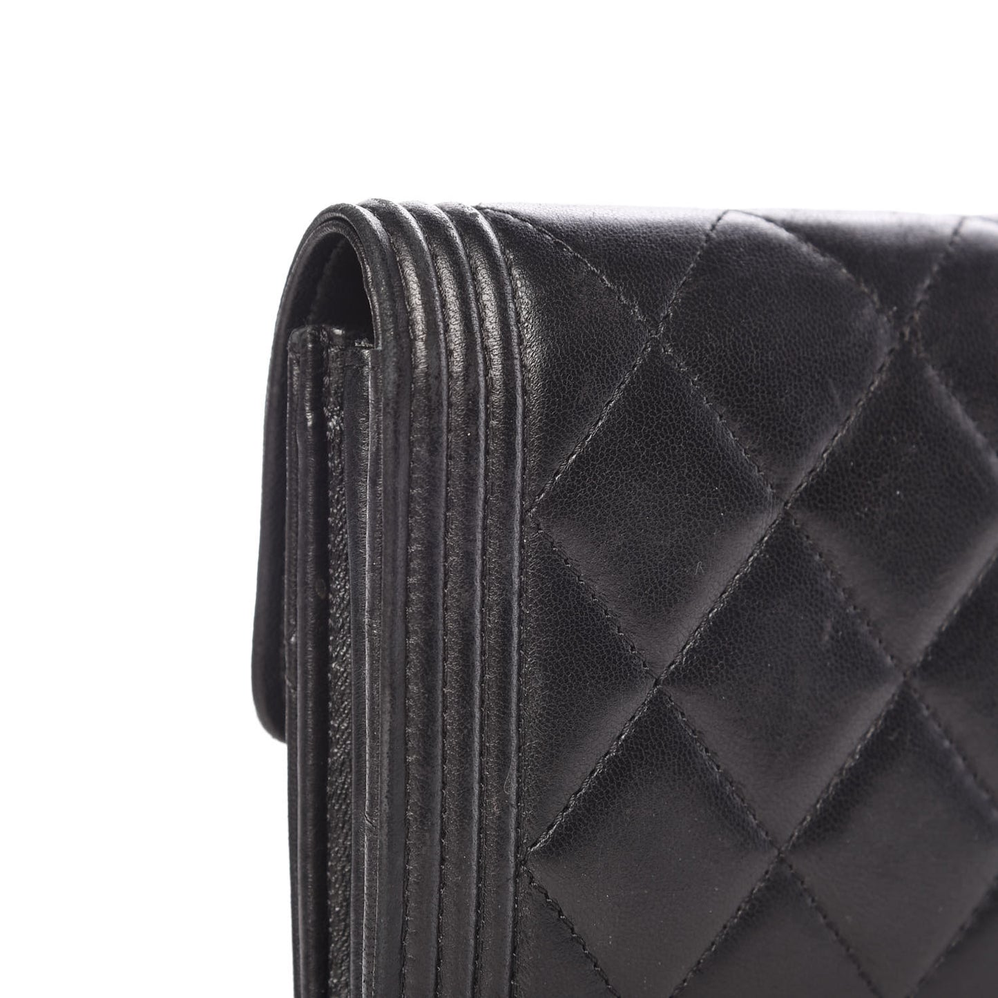 Lambskin Quilted Boy Flap Wallet Black