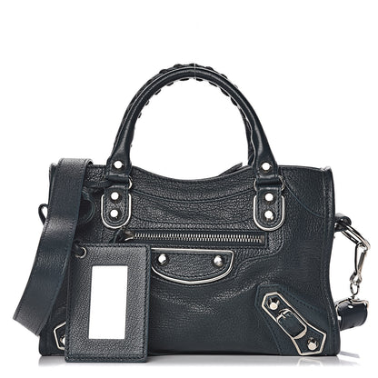 Balenciaga Chevre Silver Metallic Edge Hardware Mini City Bleu Paon 1 of 11