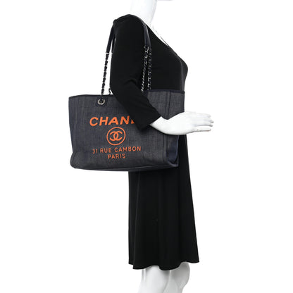 Chanel Denim Small Deauville Tote Blue Orange 2 of 10