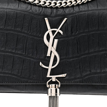 Saint Laurent Calfskin Crocodile Embossed Small Classic Monogram Kate Tassel Satchel Black 8 of 11
