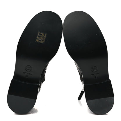 Chanel Lambskin Patent Calfskin Quilted Logo Lace Up Combat Boots 36 Black 5 of 9